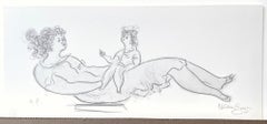 MADRE E HIJO Litografía firmada, Mujer con niña, Retrato Dibujo