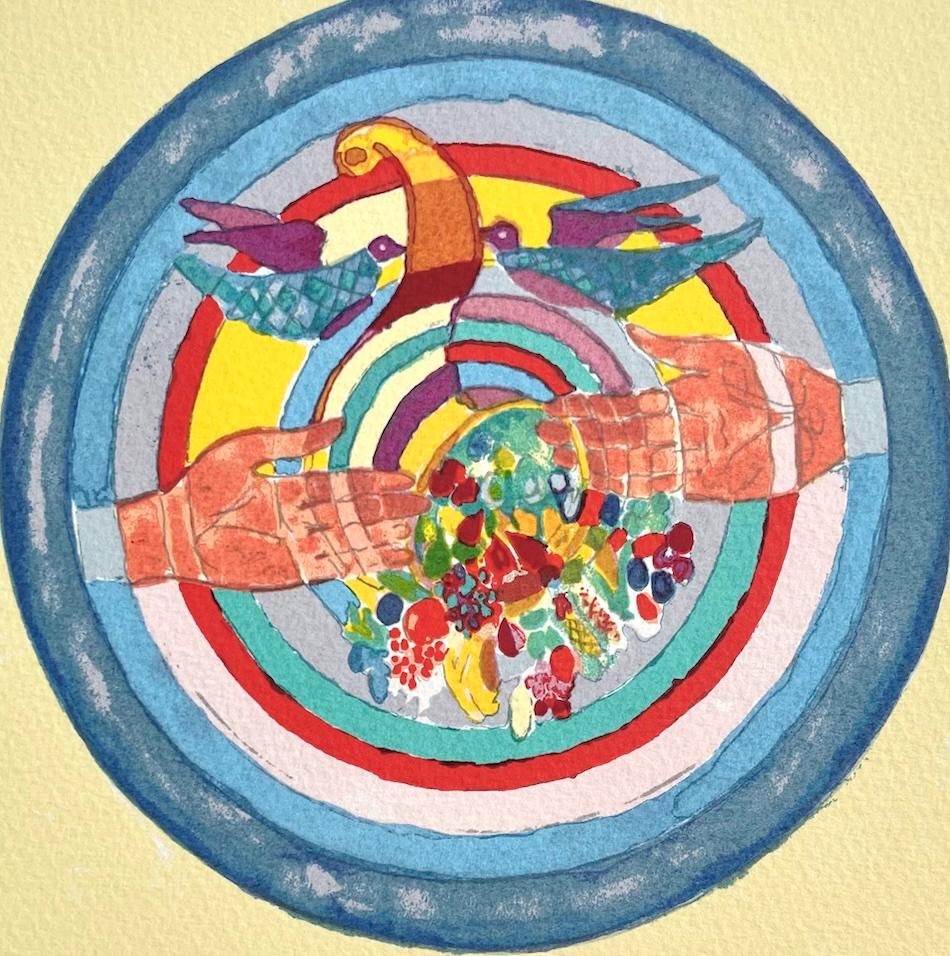 NUOVO ORDINE ECONOMICO INTERNAZIONALE Serigrafia firmata, Cornucopia astratta, Frutta - Print Contemporaneo di Chaim Gross