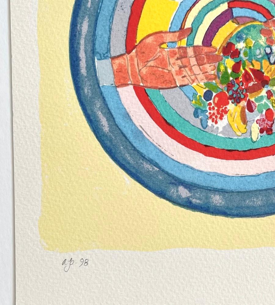 NUOVO ORDINE ECONOMICO INTERNAZIONALE Serigrafia firmata, Cornucopia astratta, Frutta - Abstract Print Bianco di Chaim Gross