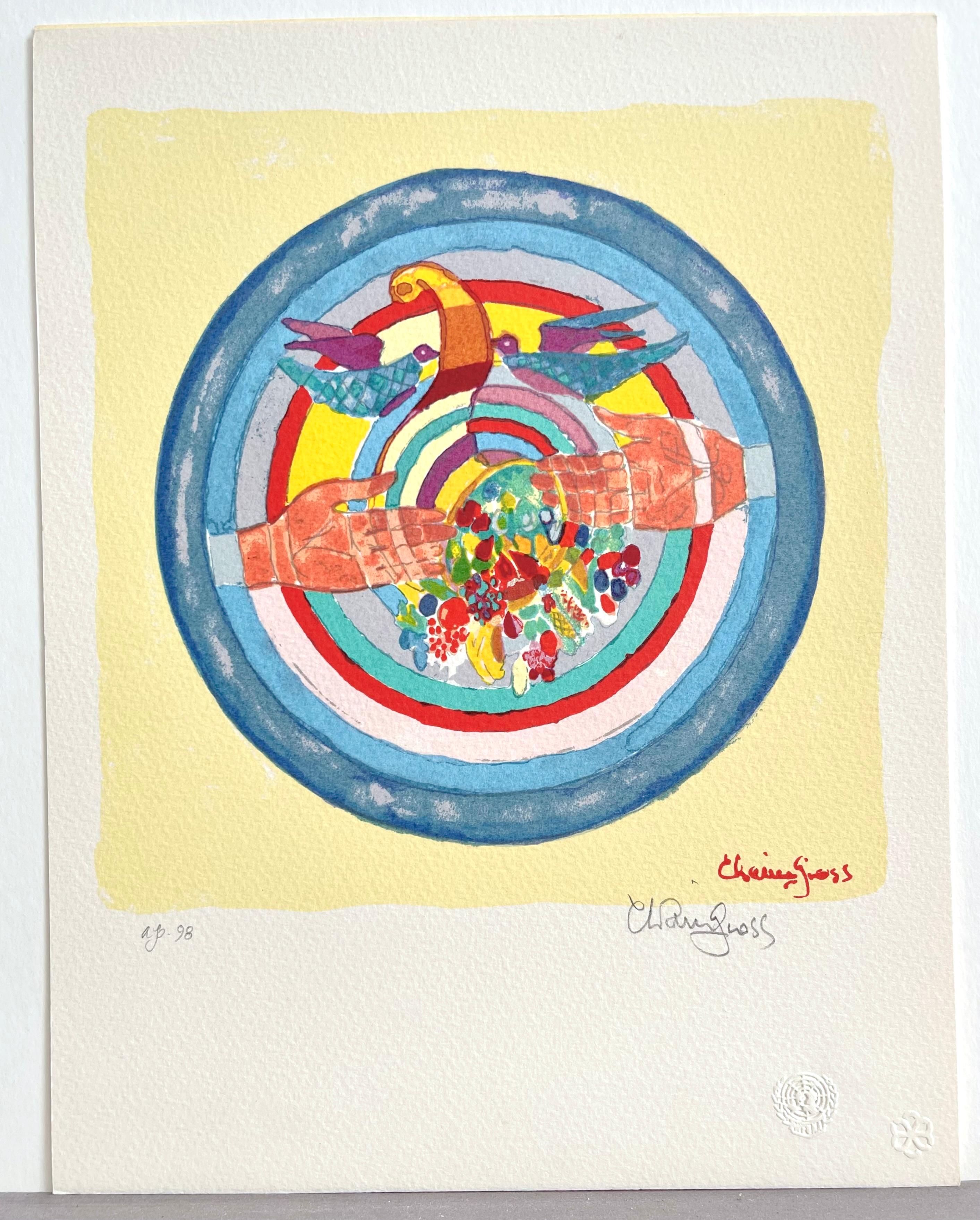 NUOVO ORDINE ECONOMICO INTERNAZIONALE Serigrafia firmata, Cornucopia astratta, Frutta in vendita 3