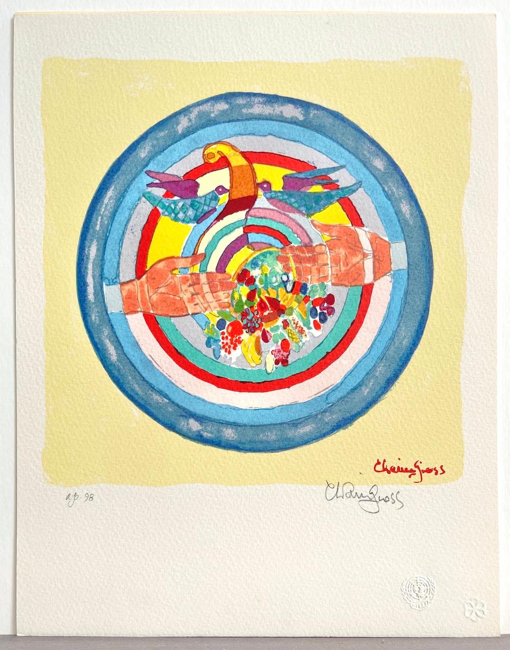 Serigraphie internationale signée, corne d'abondance abstraite, fruits - Contemporain Print par Chaim Gross