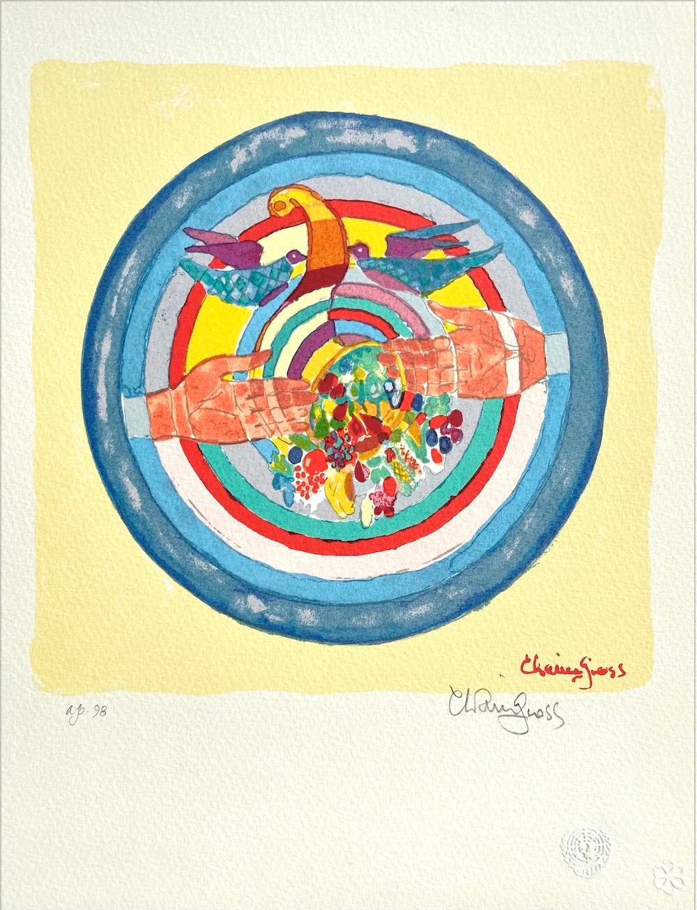 Chaim Gross Abstract Print - NEW INTERNATIONAL ECONOMIC ORDER Signed Serigraph, Abstract Cornucopia, Fruit