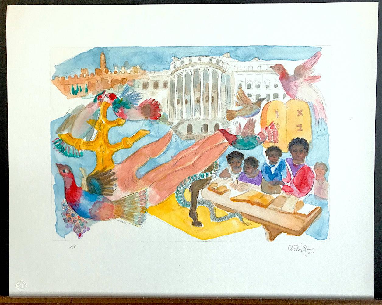 OPERATION MOSES Signed Lithograph, Historic 1984 Airlift Ethiopian Falasha Jews - Contemporary Print by Chaim Gross