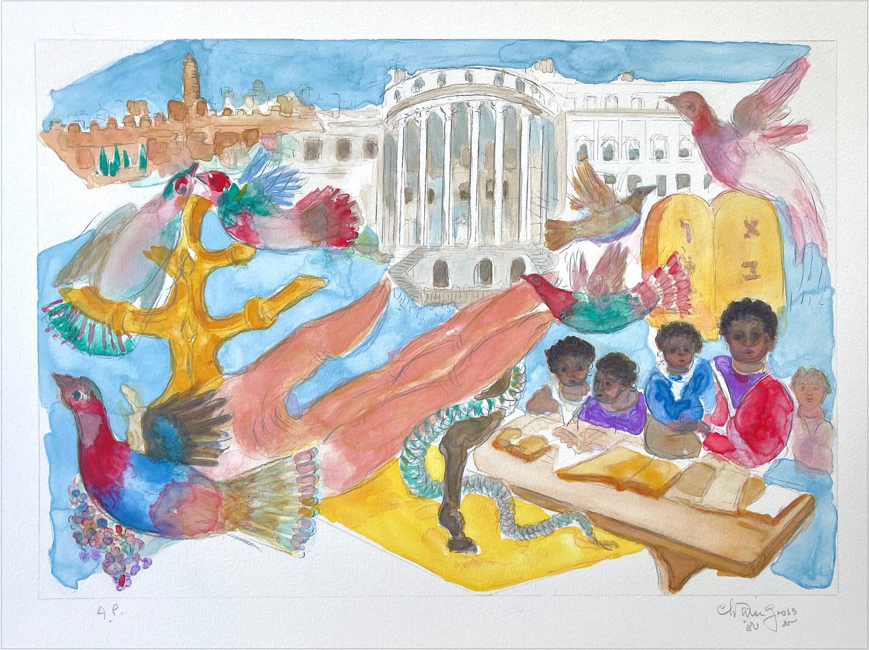 Print de Chaim Gross - OPERACIÓN MOSES Litografía firmada, histórico puente aéreo de 1984 Judíos Falasha etíopes