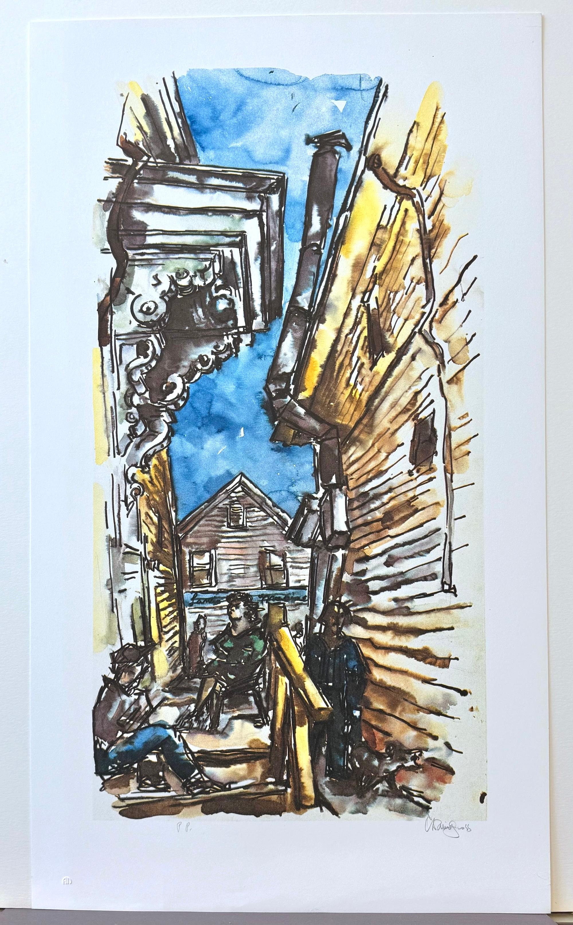 Lithographie signée PROVINCETOWN SIDE STREET, Nouvelle-Angleterre Cape Cod Clapboard House en vente 3
