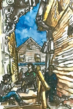 PROVINCETOWN SIDE STREET Signed Lithograph, New England Cape Cod White Clapboard