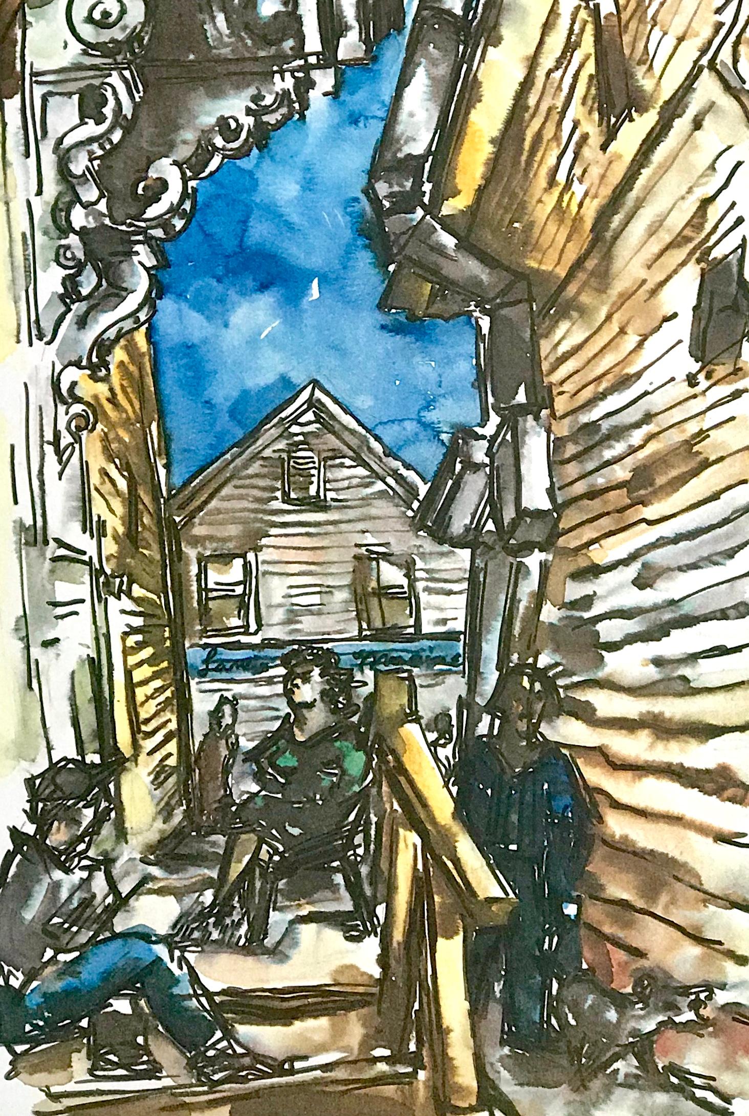 PROVINCETOWN SIDE STREET Signed Lithograph, New England Scene, Cape Cod  - Print by Chaim Gross