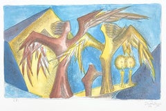 Sabbath Angels, Signed, 1983 Judaica Lithograph, 14x20.5"
