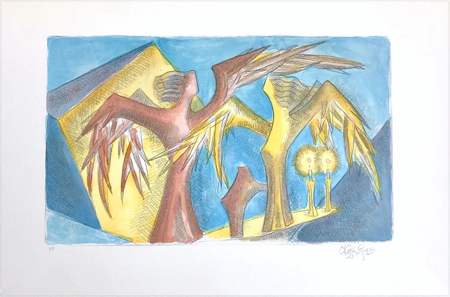 SABBATH ANGELS Litografia firmata, ritratto ad acquerello, angeli, candelieri