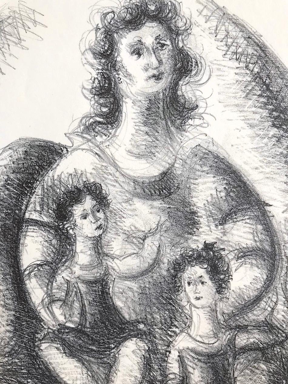 Lithographie de la famille signée, dessin de la mère et des enfants, portrait ovale - Print de Chaim Gross