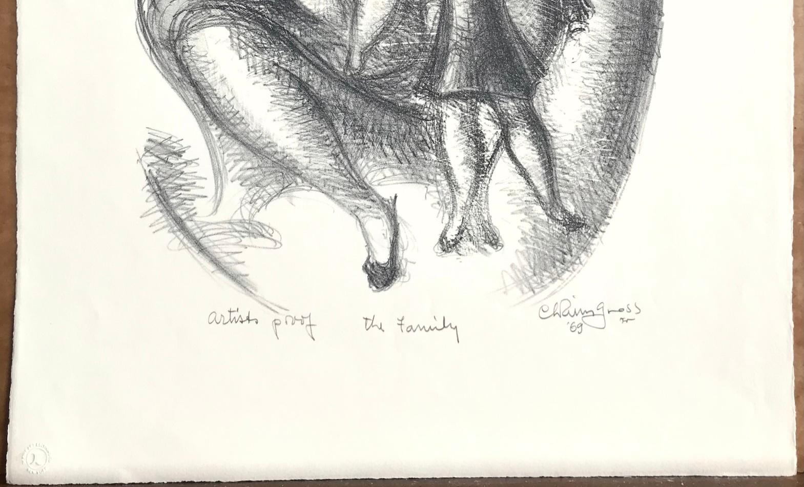 LA FAMILIA Litografía firmada Stone, Dibujo de madre e hijos, Retrato ovalado en venta 2