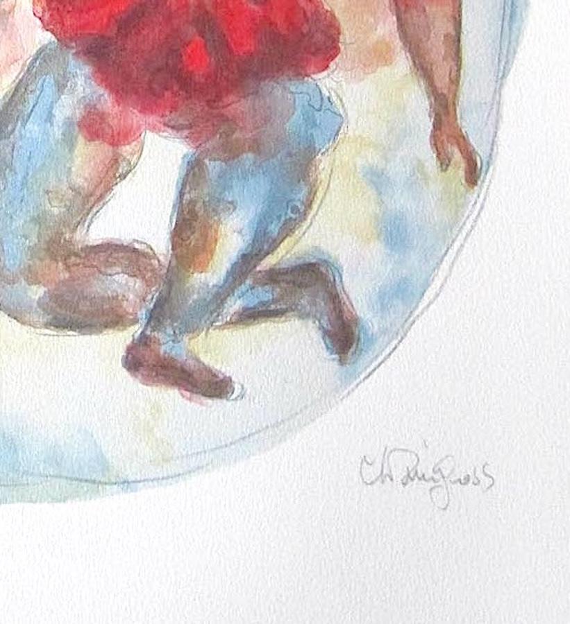 TWO BALLERINAS Signed Hand Drawn Lithograph, Oval Portrait, Dance, Ballet, Tutu - Beige Figurative Print by Chaim Gross