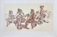 WOMEN TOGETHER Litografia firmata, Figure femminili sedute, 20x29 in