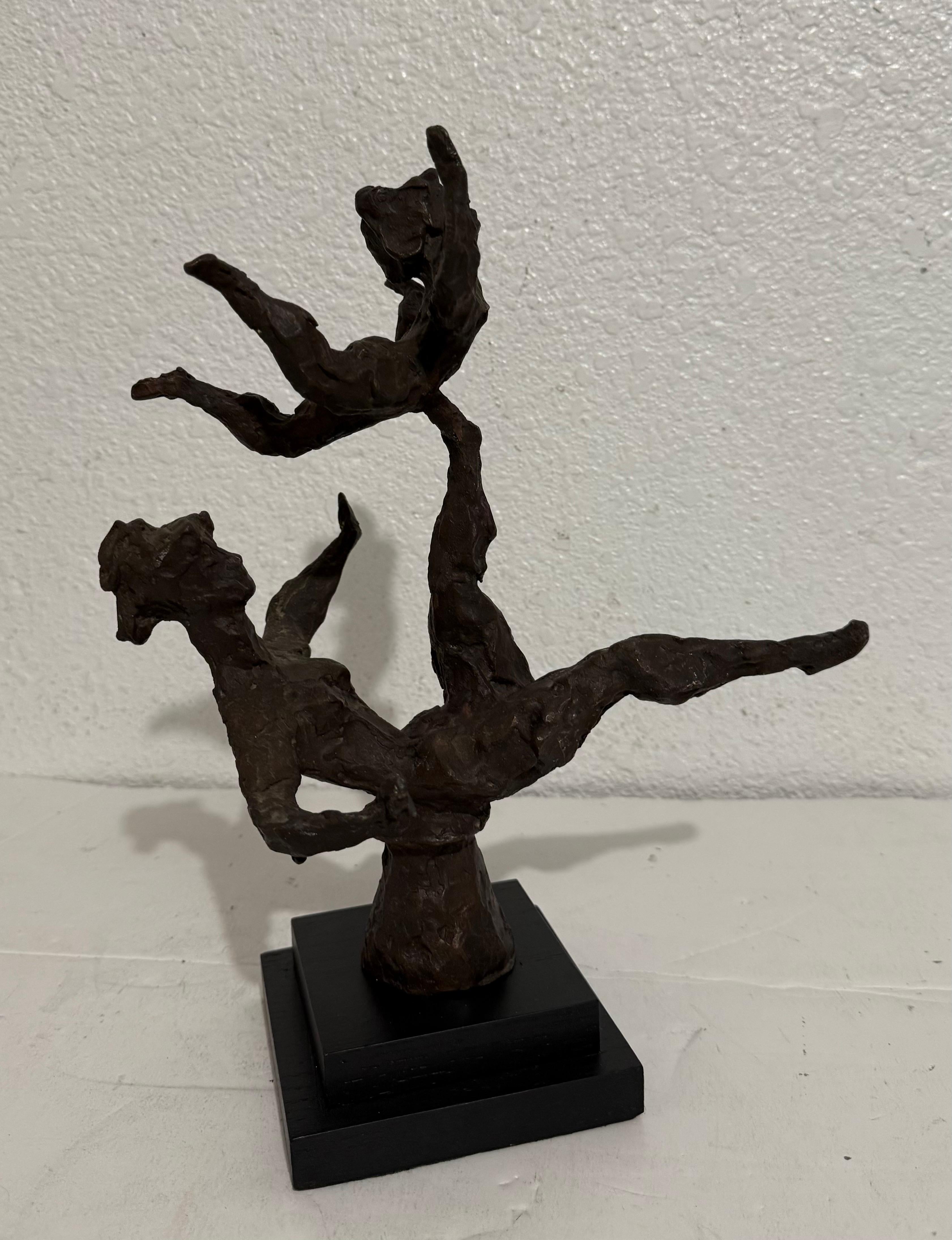 Chaim Gross Mid Century Mod Bronze Sculpture Balancing WPA Artist Mom and Child For Sale 9
