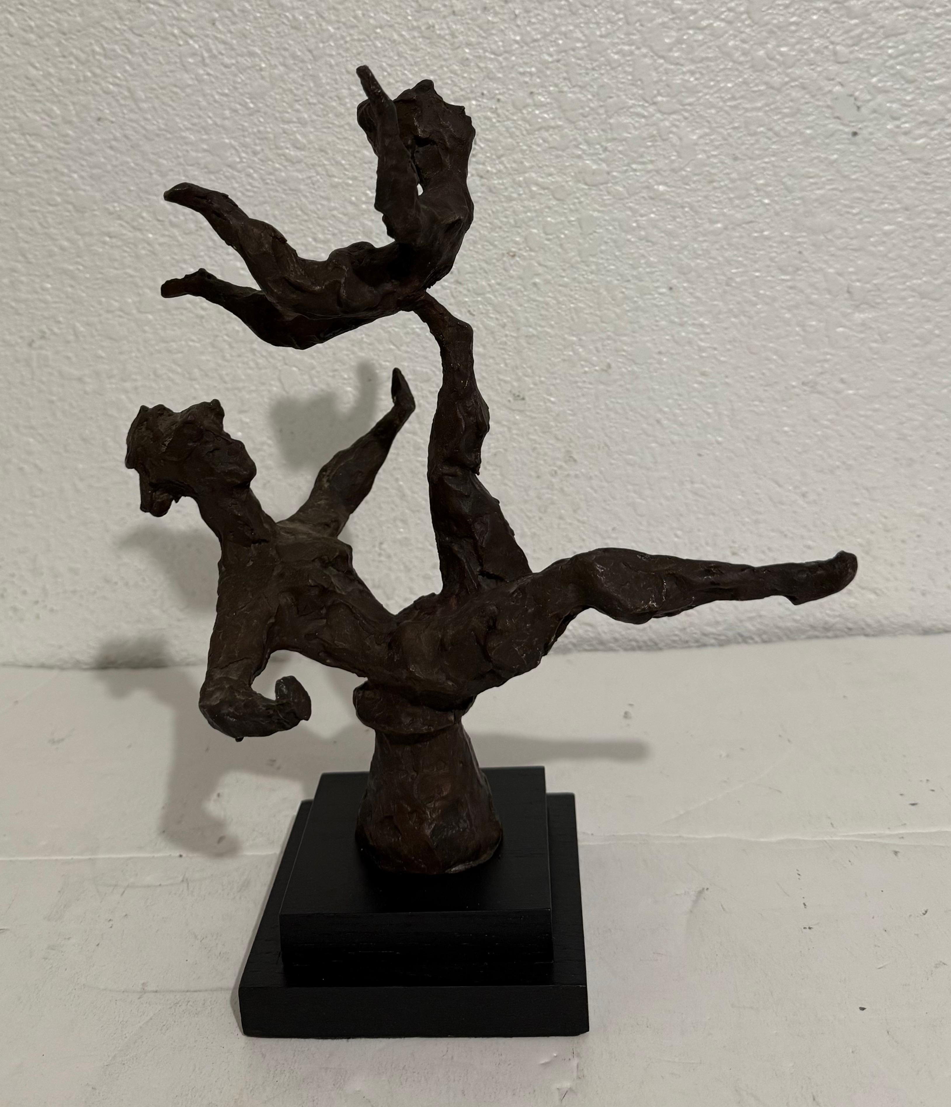 Chaim Gross Mid Century Mod Bronze Sculpture Balancing WPA Artist Mom and Child For Sale 11