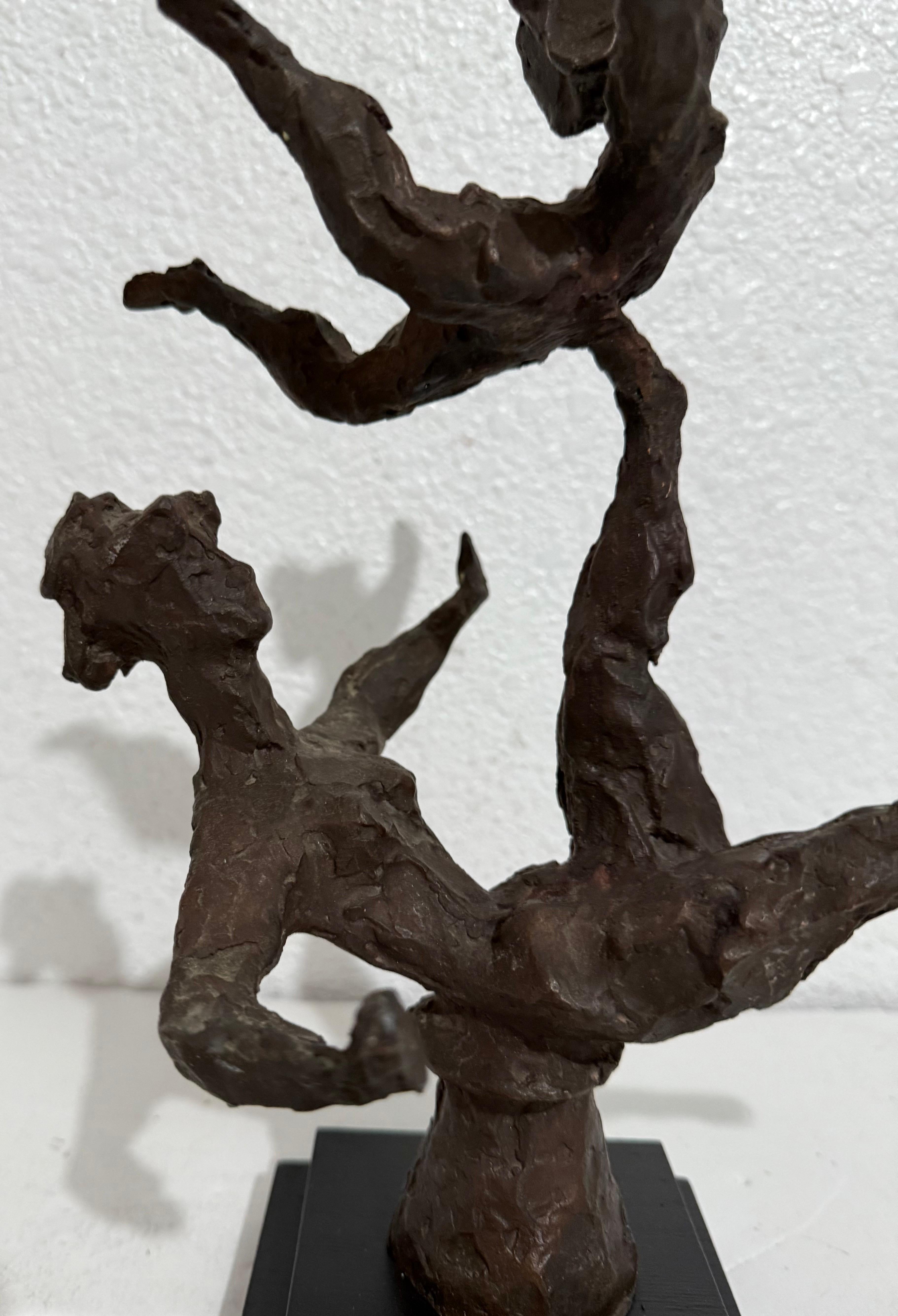 Chaim Gross Mid Century Mod Bronze Sculpture Balancing WPA Artist Mom and Child For Sale 12