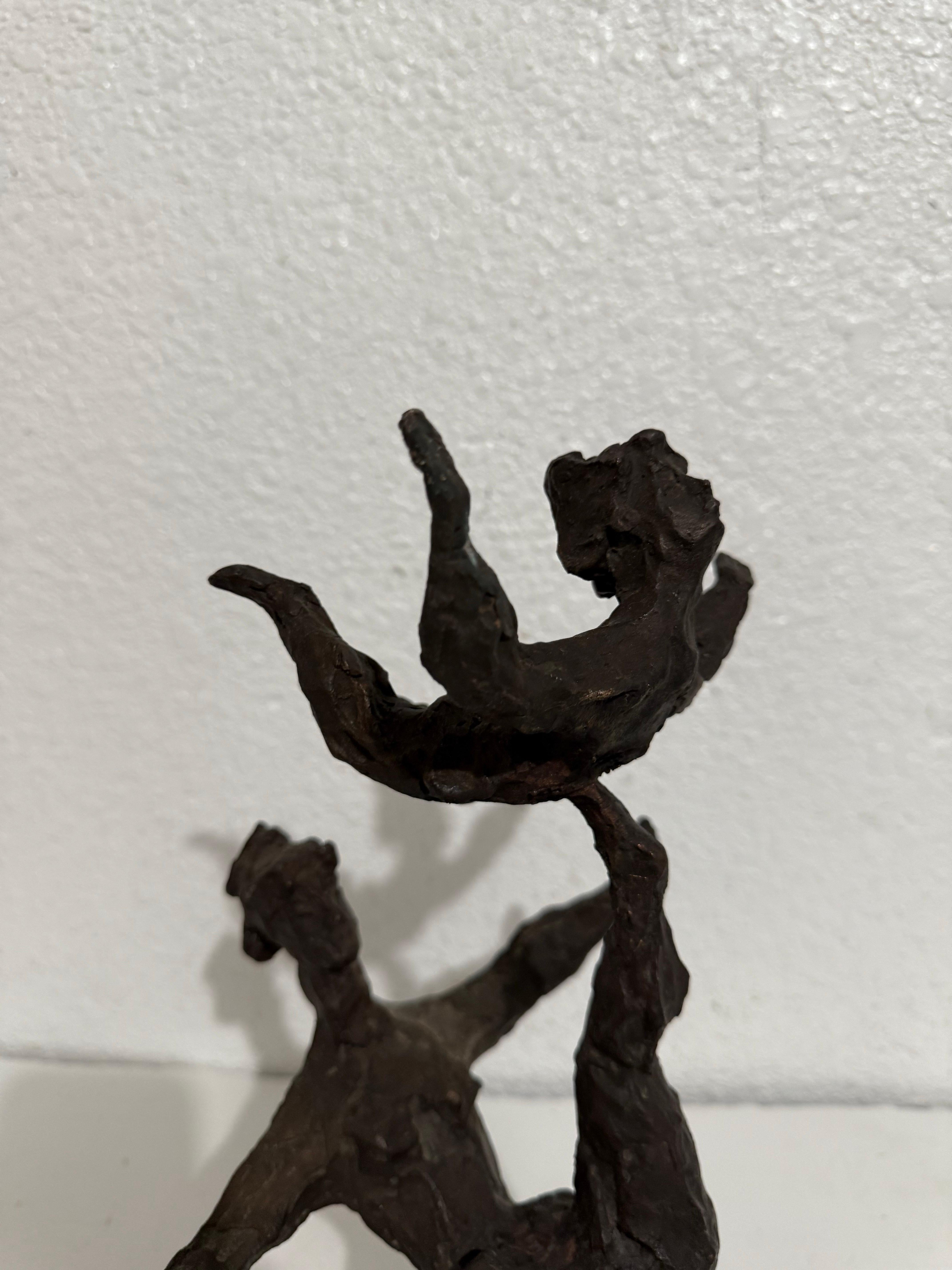 Chaim Gross Mid Century Mod Bronze Sculpture Balancing WPA Artist Mom and Child For Sale 13
