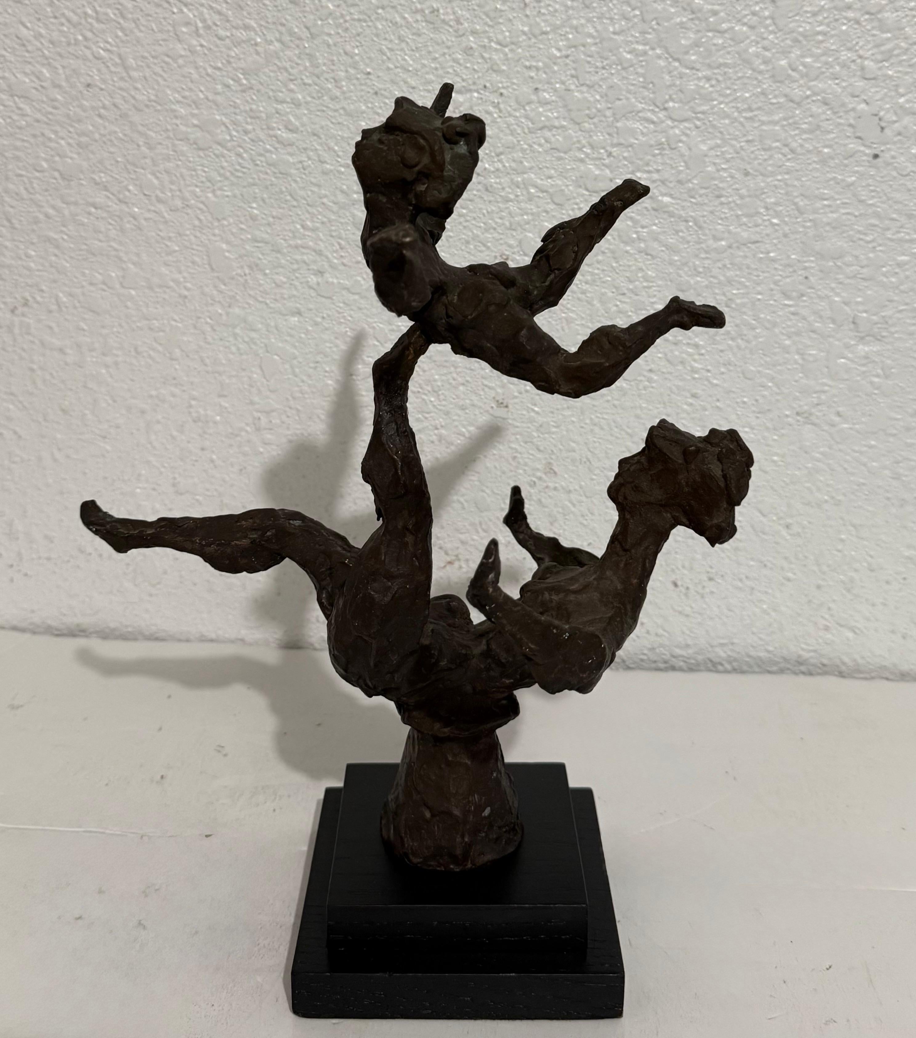 Chaim Gross Mid Century Mod Bronze Sculpture Balancing WPA Artist Mom and Child For Sale 14