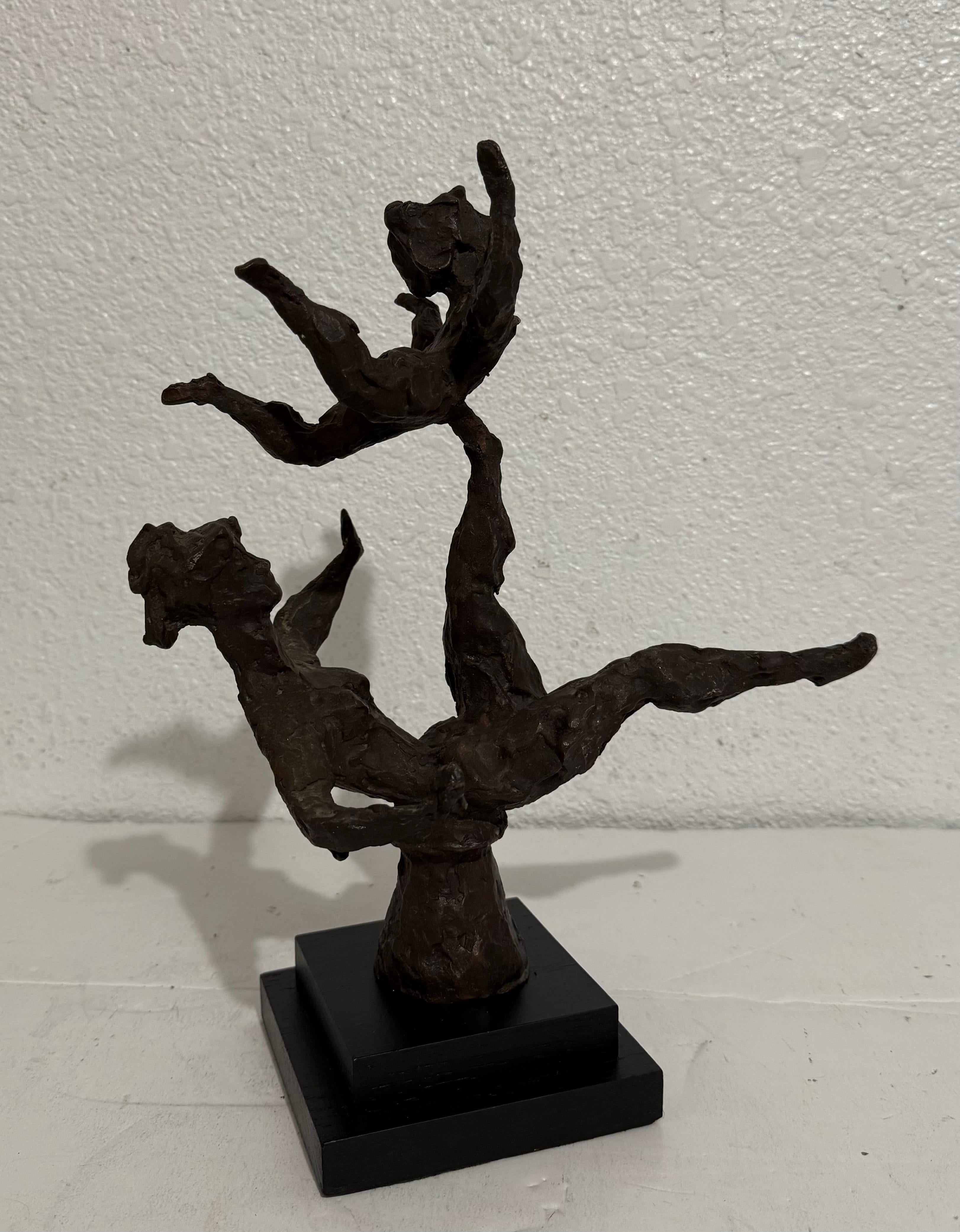 Chaim Gross Mid Century Mod Bronze Sculpture Balancing WPA Artist Mom and Child For Sale 1