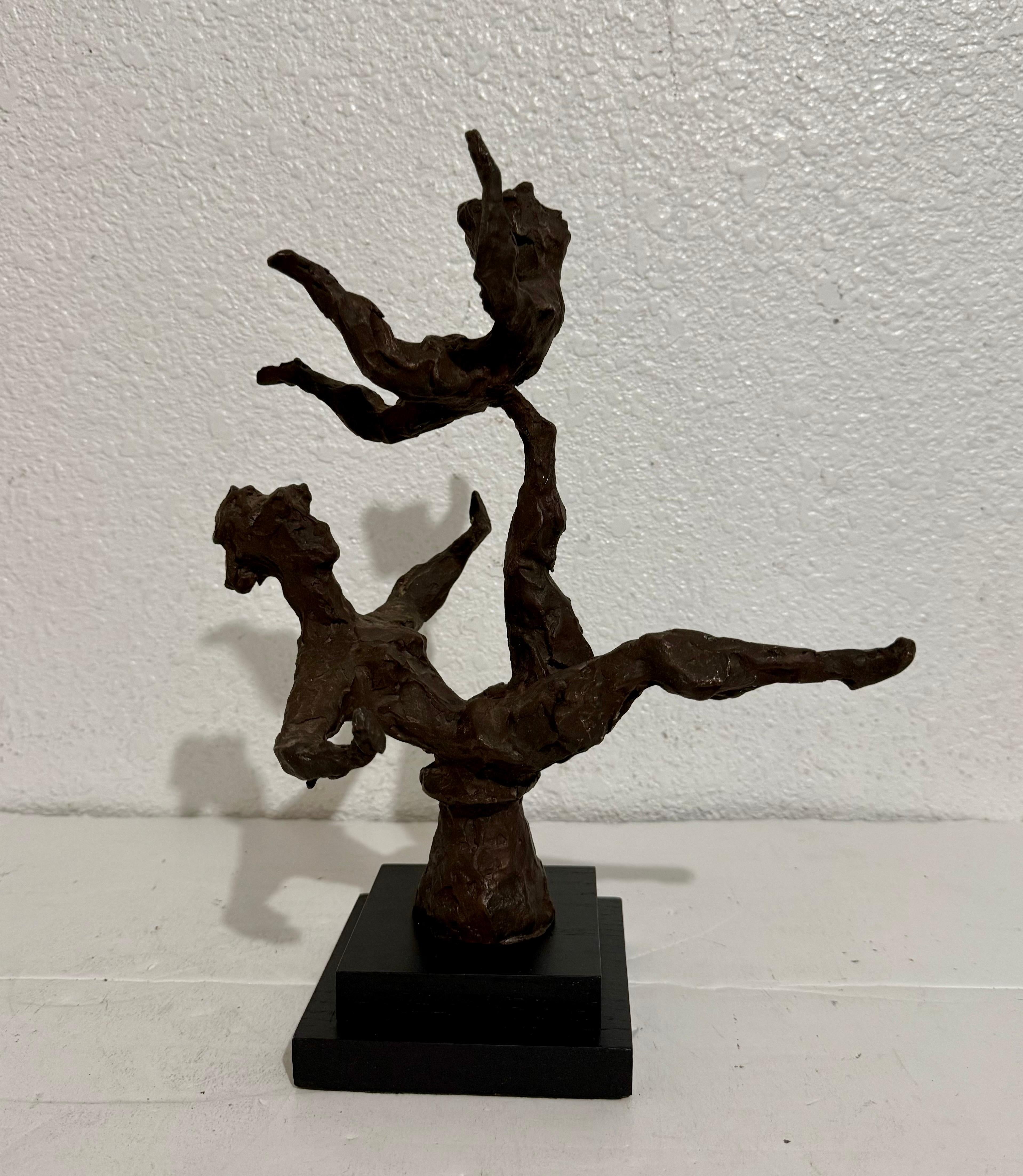 Chaim Gross Mid Century Mod Bronze Sculpture Balancing WPA Artist Mom and Child For Sale 3