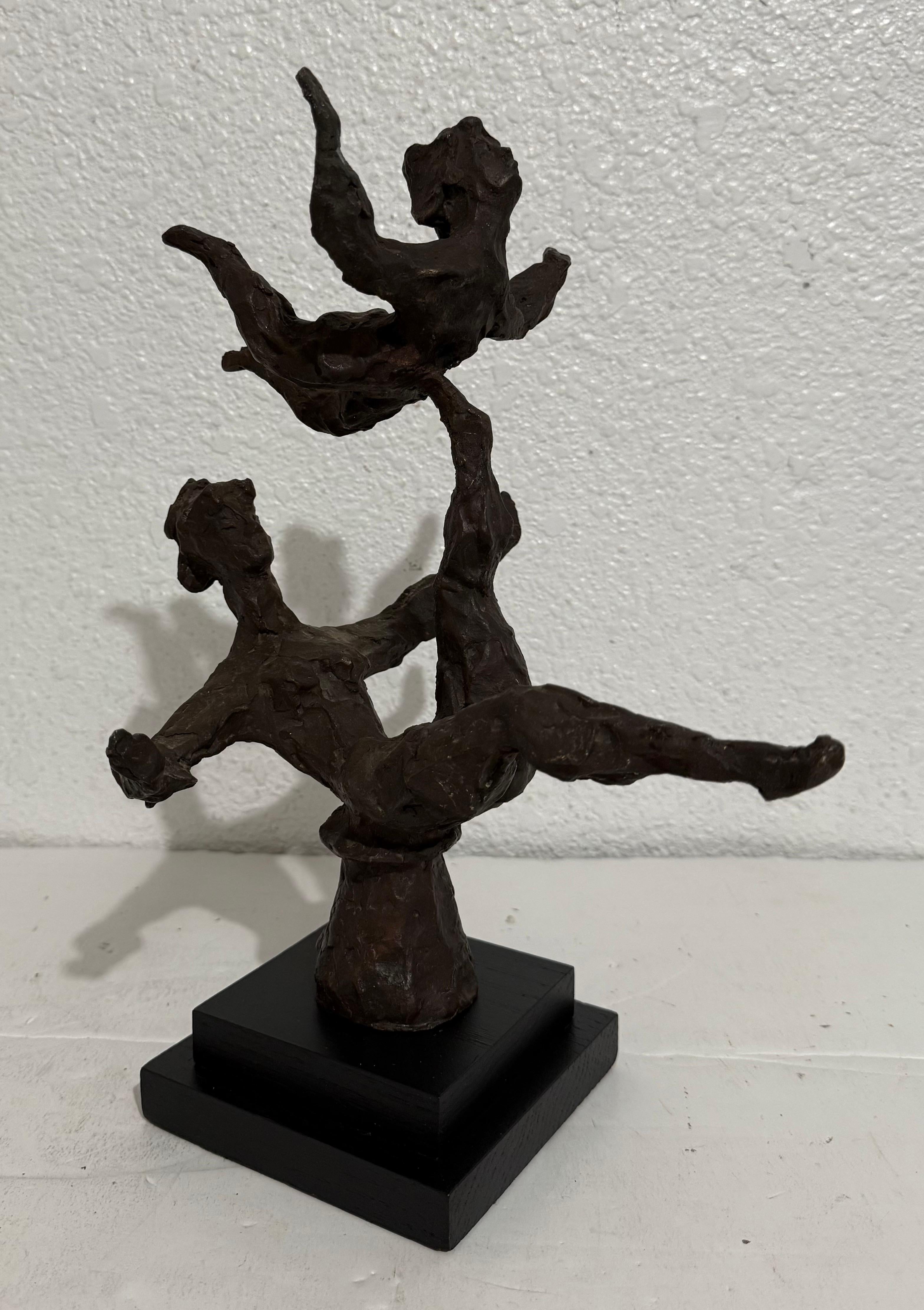 Chaim Gross Mid Century Mod Bronze Sculpture Balancing WPA Artist Mom and Child For Sale 4