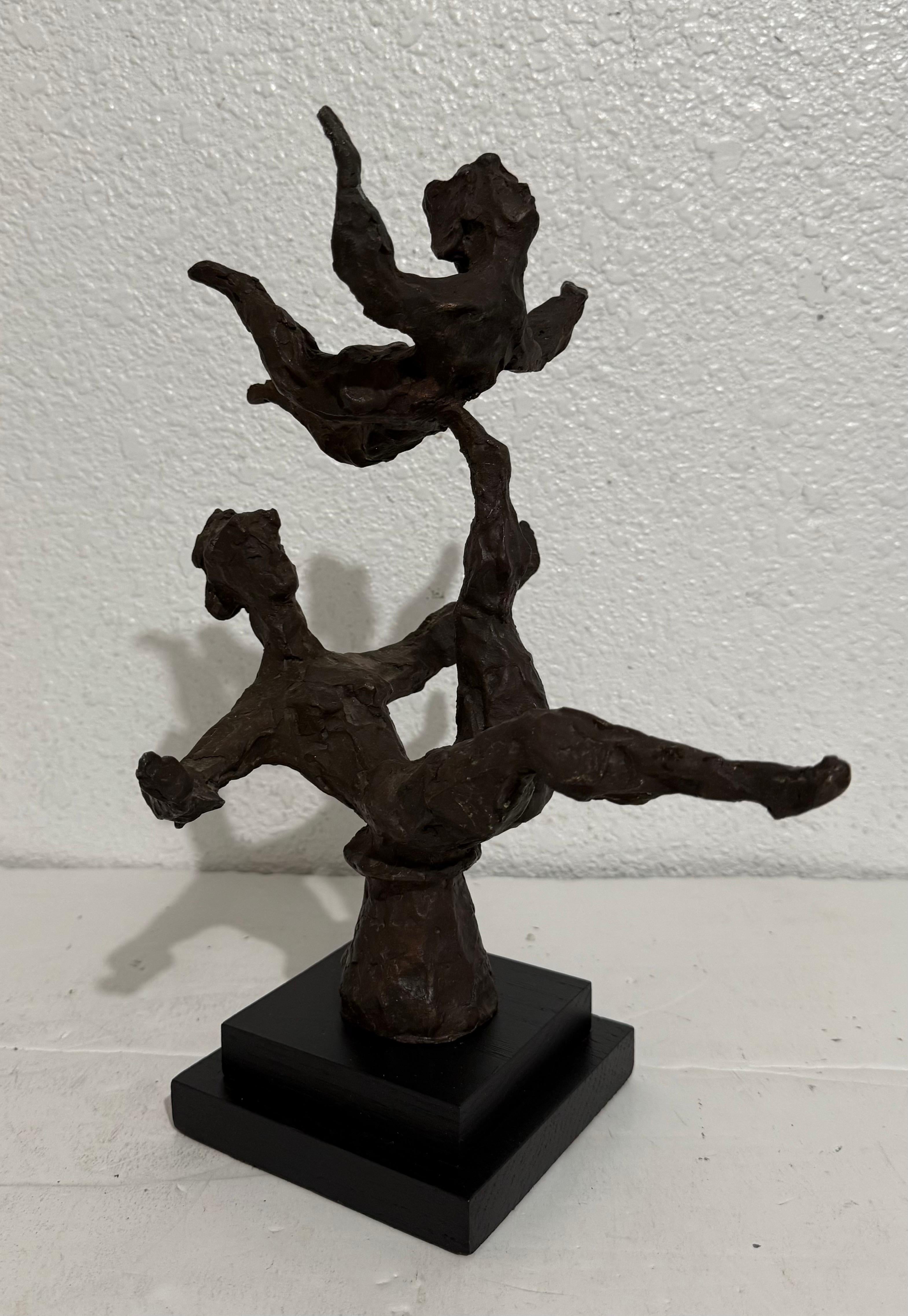 Chaim Gross Mid Century Mod Bronze Sculpture Balancing WPA Artist Mom and Child For Sale 5