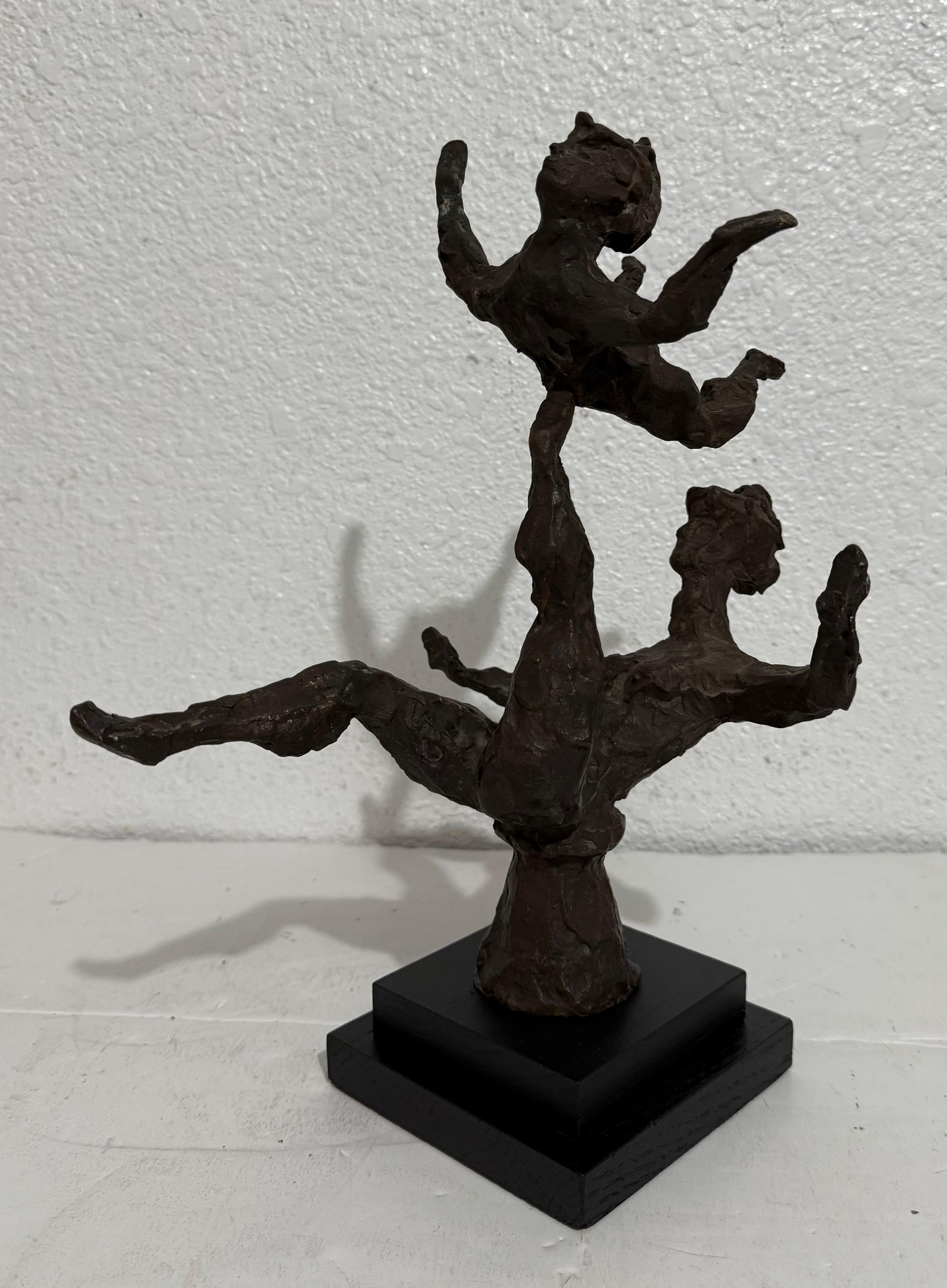 Chaim Gross, Mid-Century Mod Bronzeskulptur, Balancing WPA-Künstler Mutter und Kind, Mutter und Kind