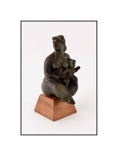Chaim Gross Original Bronze Sculpture Seated Mother Child Signed Modern Artwork