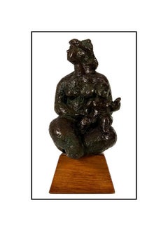 Chaim Gross Original Bronze Sculpture Seated Mother Child Signed Modern Artwork