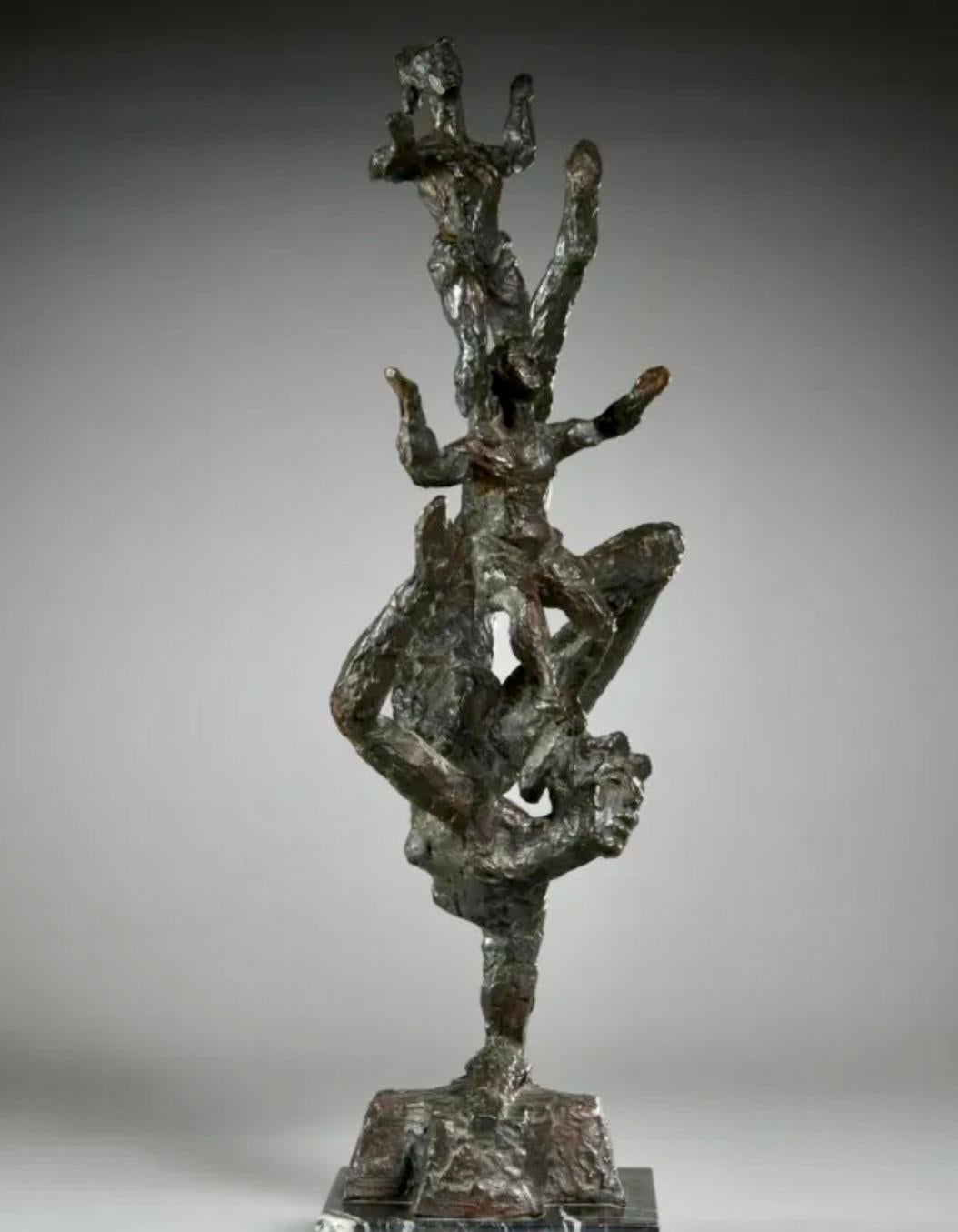 Große Chaim Gross Mid Century Mod Bronze-Skulptur Zirkusakrobaten WPA Künstler im Angebot 2