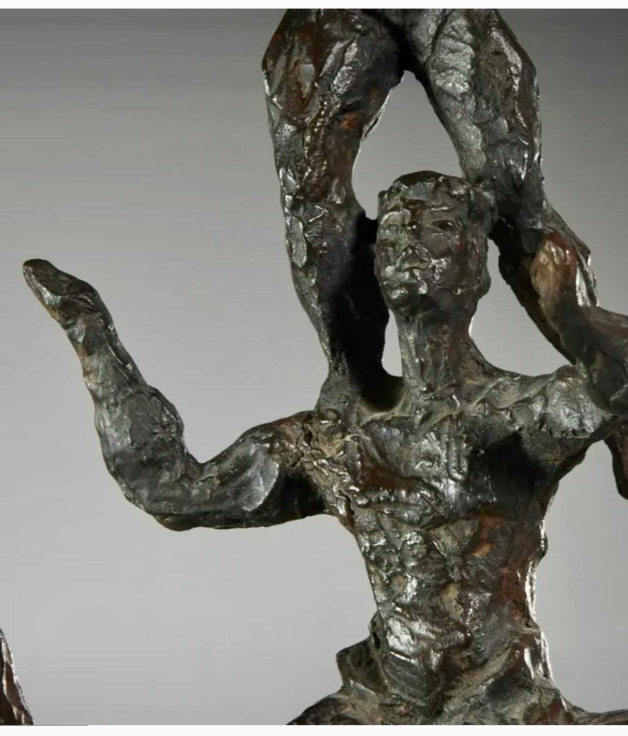 Große Chaim Gross Mid Century Mod Bronze-Skulptur Zirkusakrobaten WPA Künstler im Angebot 3