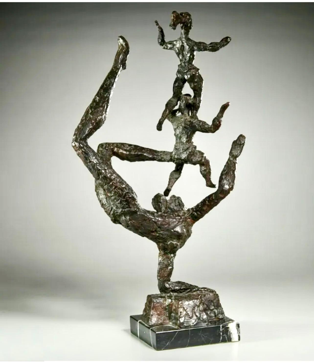 Large Chaim Gross Mid Century Mod Bronze Sculpture Circus Acrobats WPA Artist