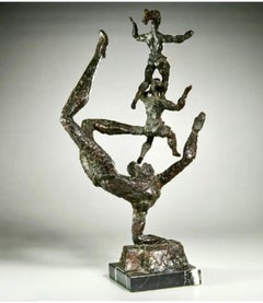 Große Chaim Gross Mid Century Mod Bronze-Skulptur Zirkusakrobaten WPA Künstler