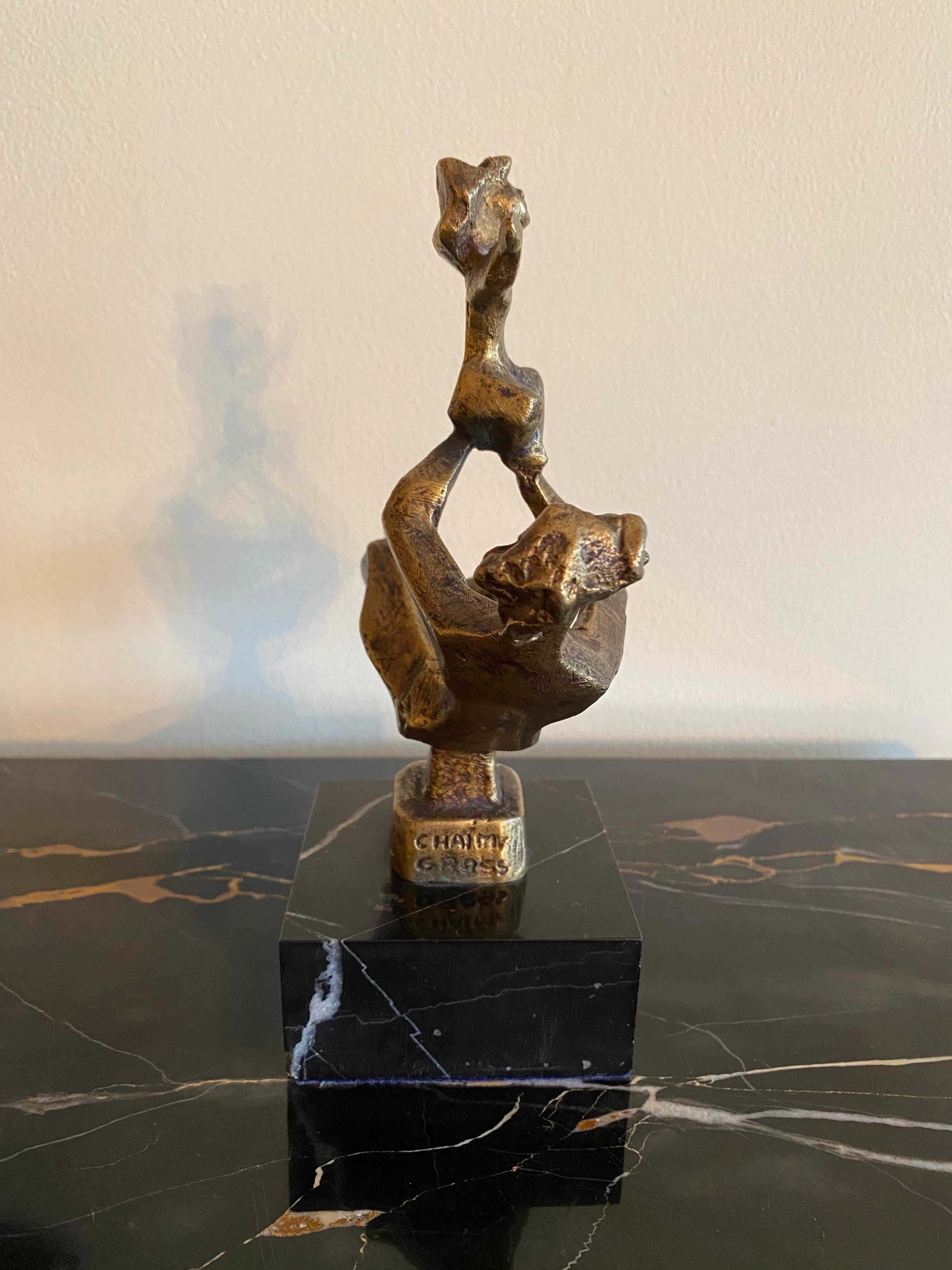 Mother and Child - Gold Figurative Sculpture by Chaim Gross