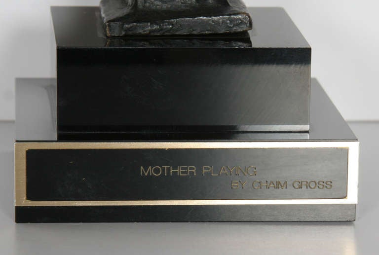 Mother Playing, Bronze and Wood Sculpture by Chaim Gross For Sale 2
