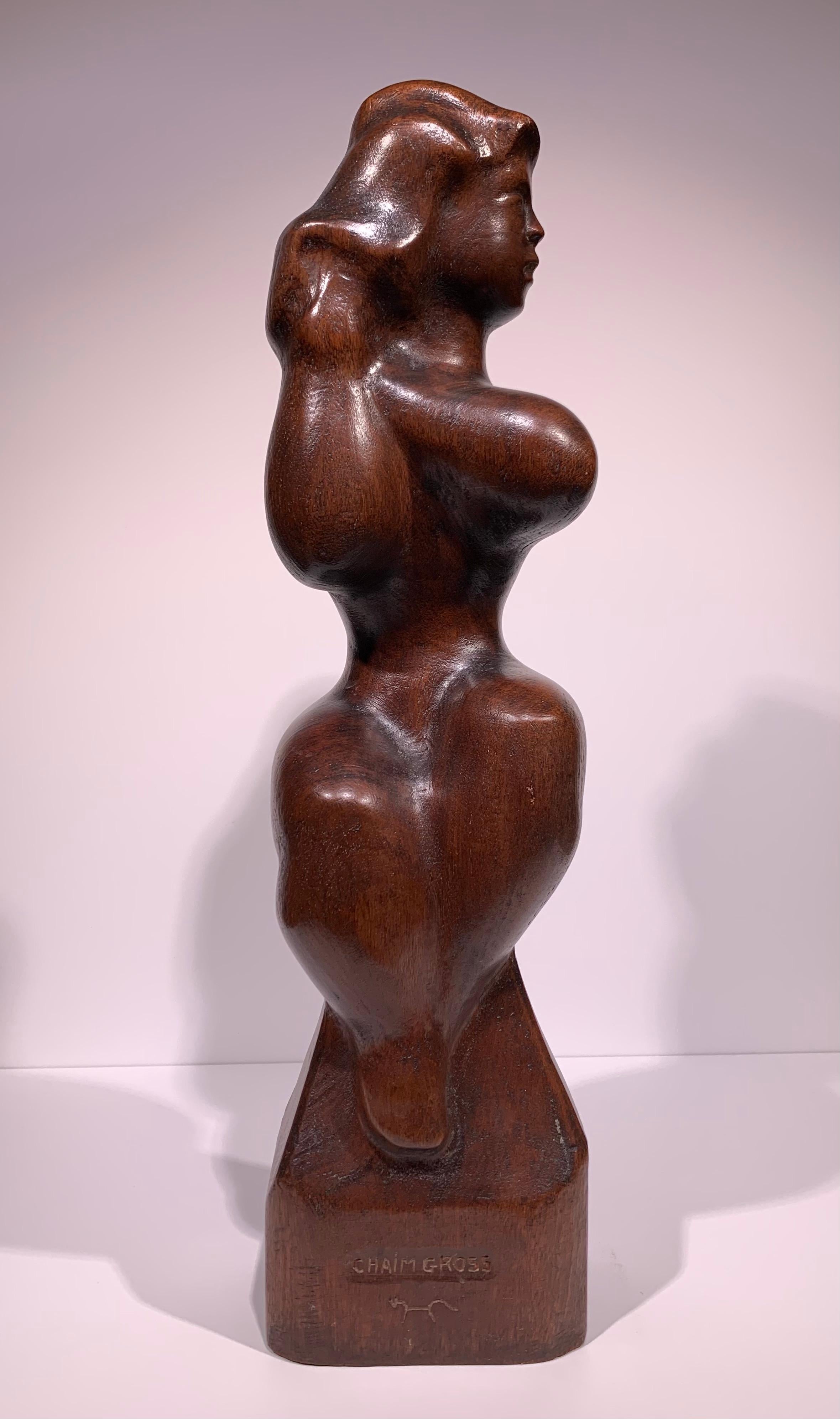 Chaim Gross Nude Sculpture - Woman Brushing Hair