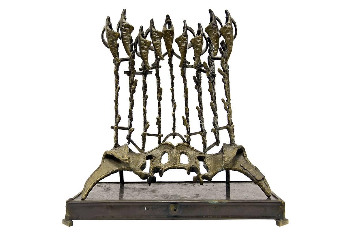 Rare candélabre « Telvis Menorah » des années 1970, sculpture judaïque et brutaliste