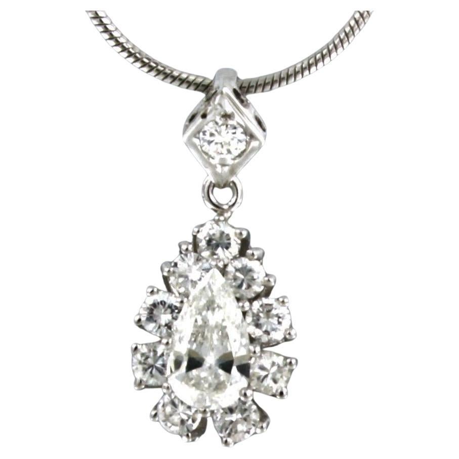 Chain and pendant set with diamonds 14k white gold For Sale