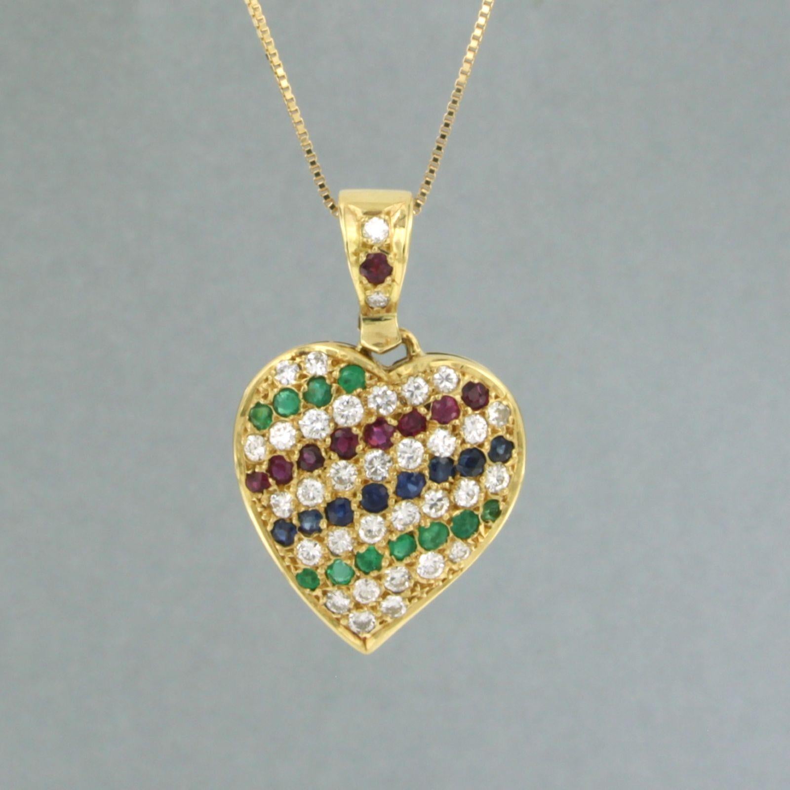 Modern Chain and pendant set with Emerald, Ruby, Sapphire and diamonds 18k yellow gold For Sale