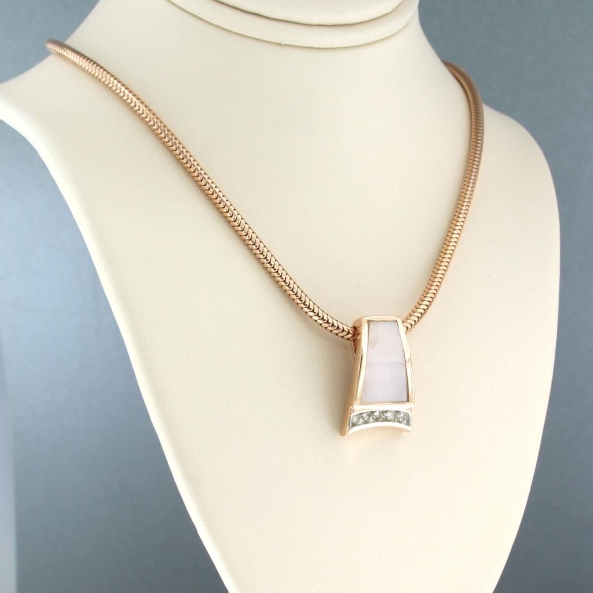 Brilliant Cut Chain and pendant set with pearl and diamonds 14k pink gold For Sale