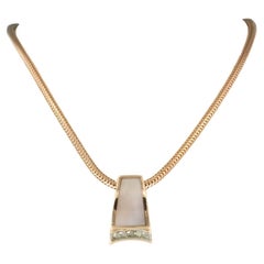 Chain and pendant set with pearl and diamonds 14k pink gold