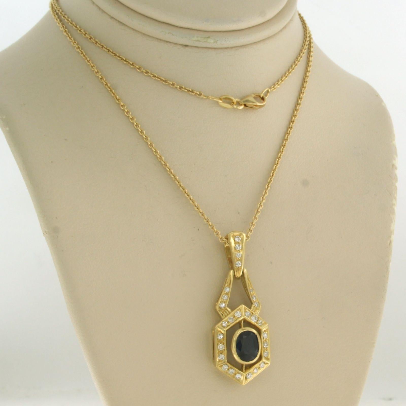 Modern Chain and pendant set with Sapphire up to 0.70ct and diamonds 18k yellow gold For Sale
