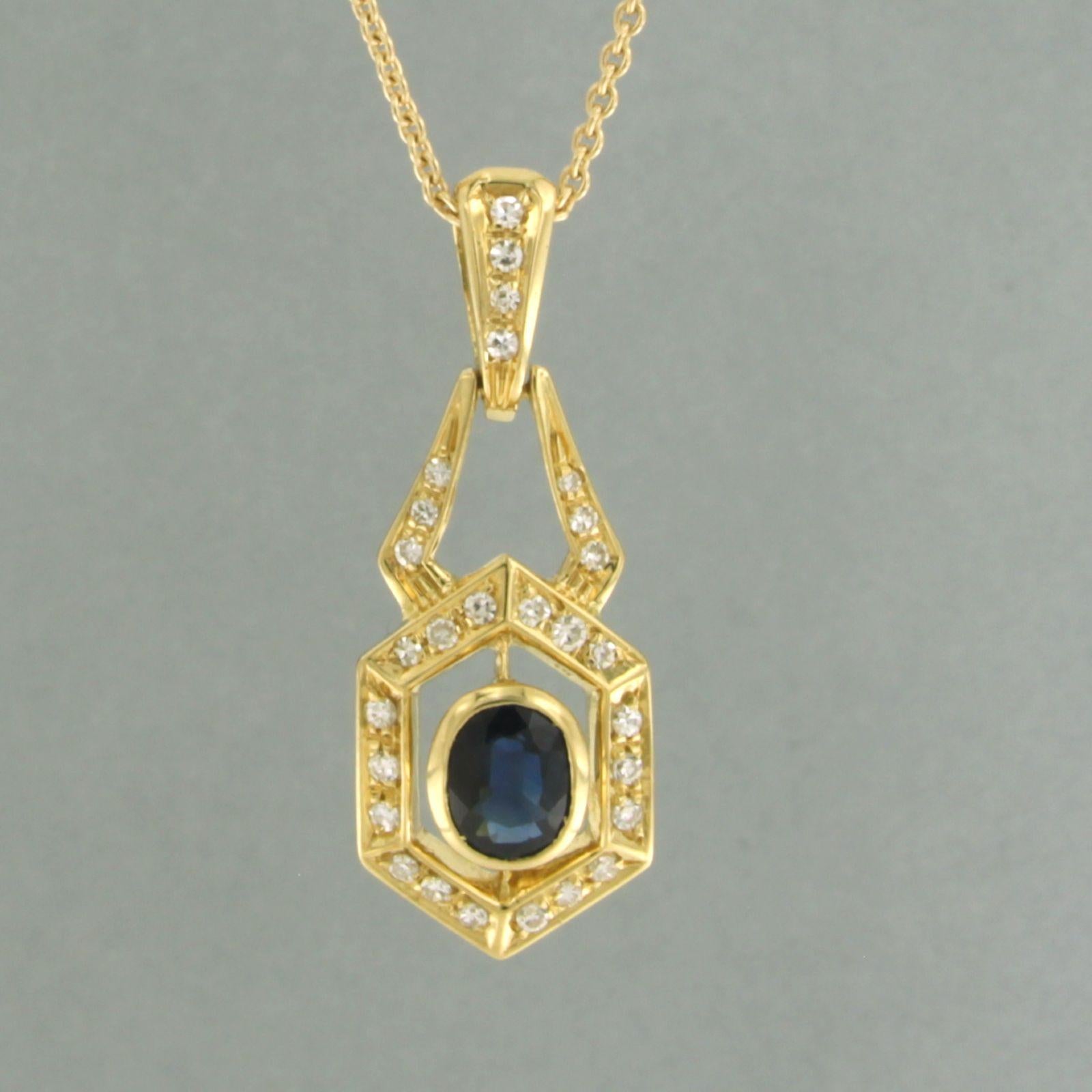 Chain and pendant set with Sapphire up to 0.70ct and diamonds 18k yellow gold For Sale 1