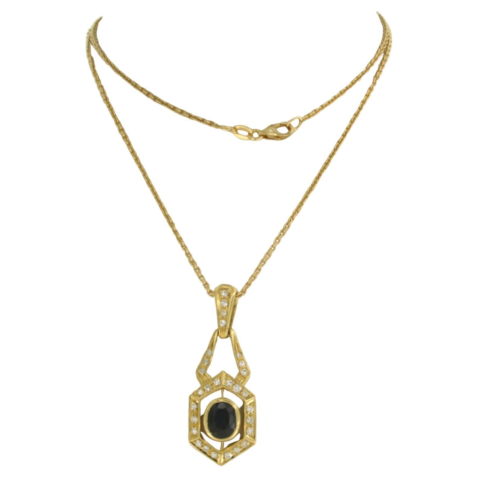 Chain and pendant set with Sapphire up to 0.70ct and diamonds 18k yellow gold For Sale