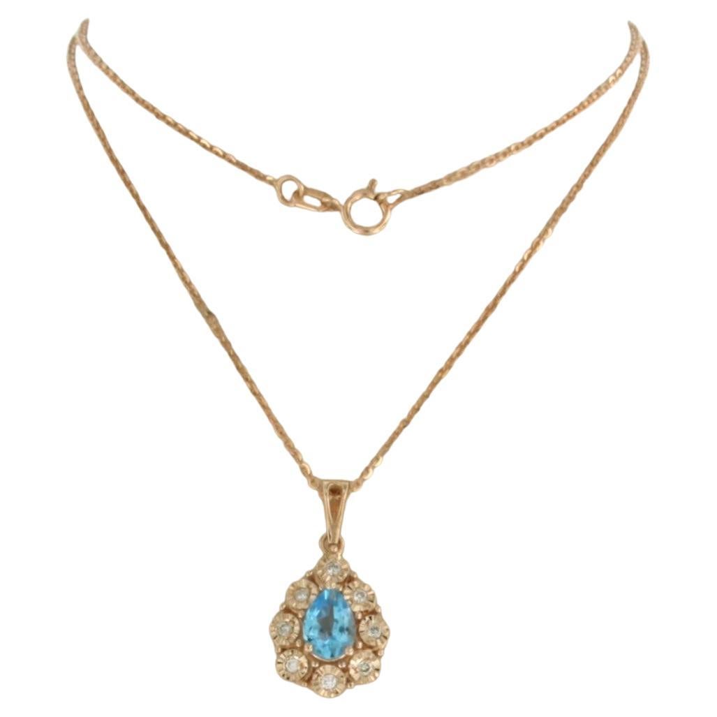 Chain and Pendant set with topaz and diamonds 14k pink gold For Sale at