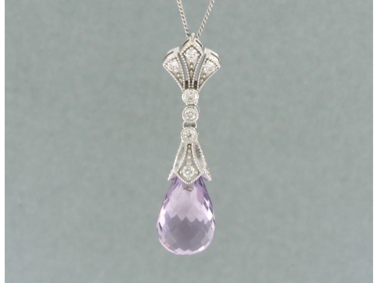 Modern Chain and Pendant with Amethyst and diamonds 14k white gold