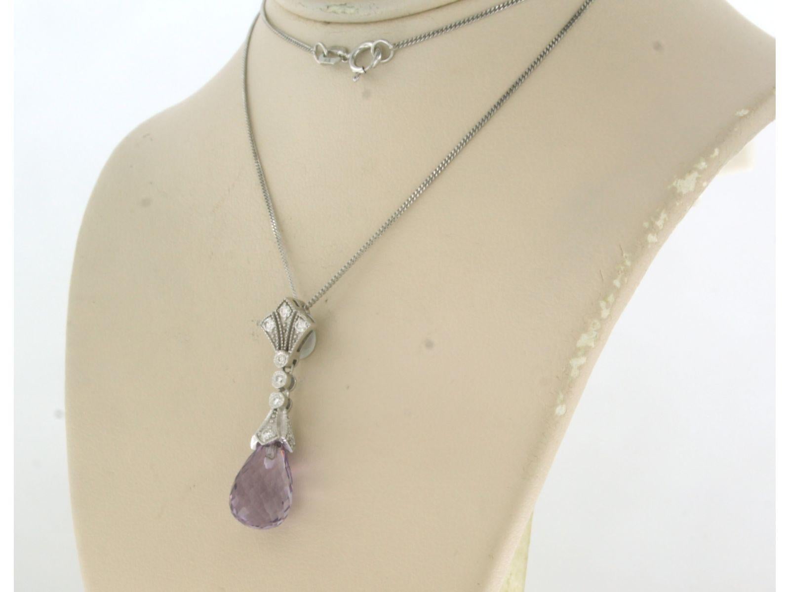 Brilliant Cut Chain and Pendant with Amethyst and diamonds 14k white gold