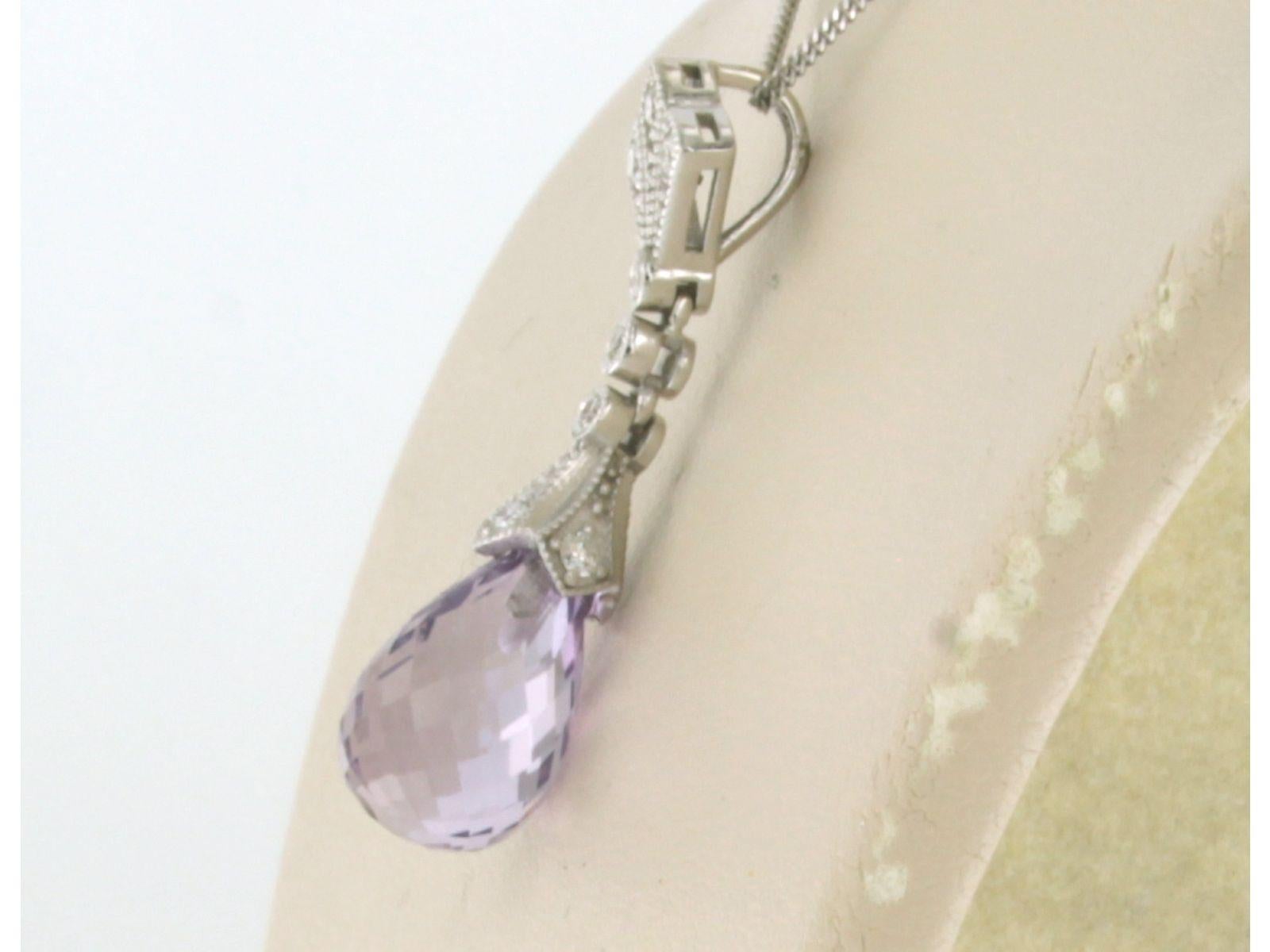 Chain and Pendant with Amethyst and diamonds 14k white gold In New Condition In The Hague, ZH