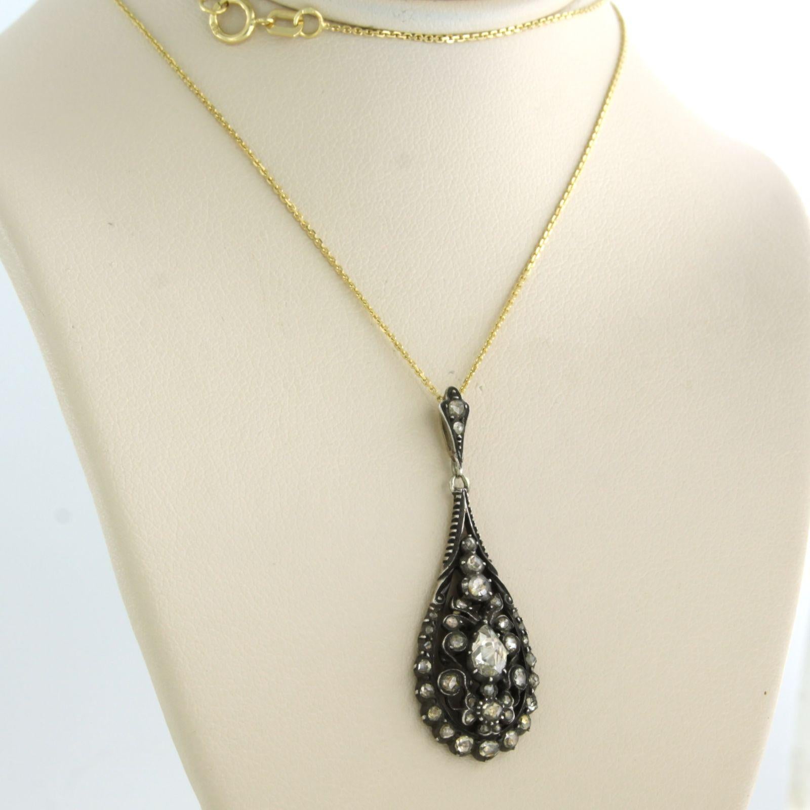 Early Victorian chain and pendant with diamonds 14k gold and 835 silver  For Sale