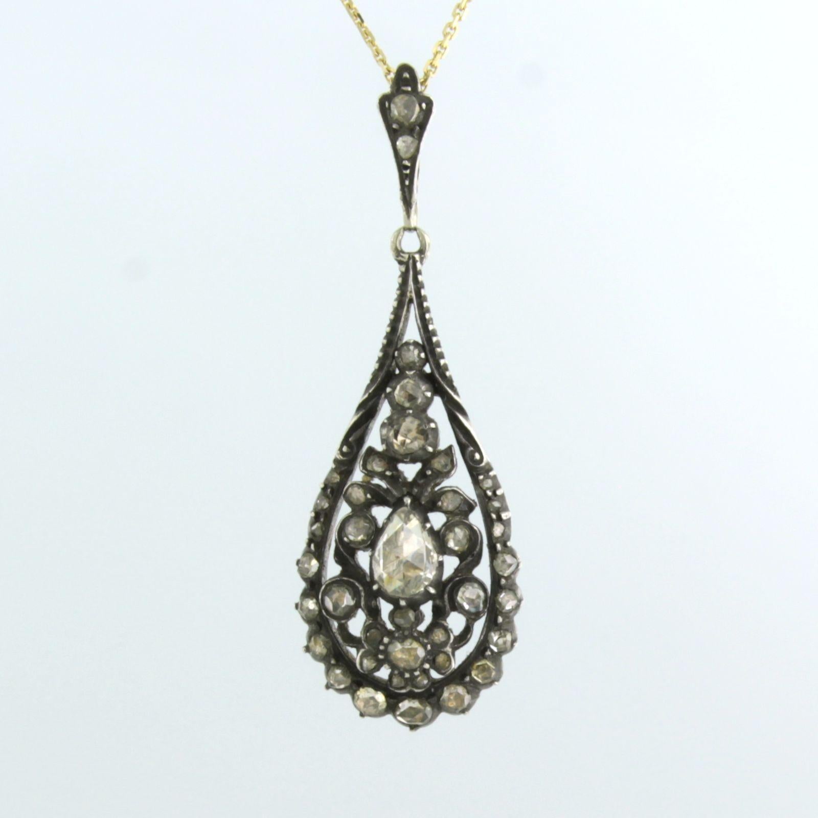 chain and pendant with diamonds 14k gold and 835 silver  In Good Condition For Sale In The Hague, ZH